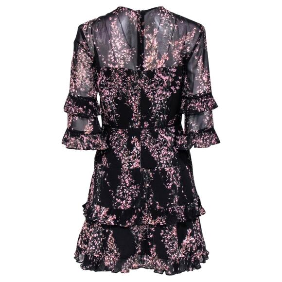 NEW Keepsake Black Pink Floral Ruffle Dress Size M S Anthropologie - Picture 3 of 9